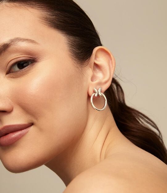 Hoop earrings with butterfly, Silver, large