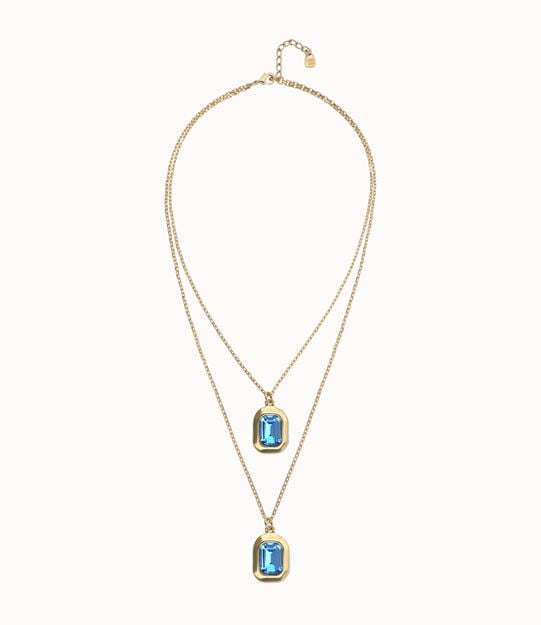 Collar doble  ba&ntilde;ado en oro 18k con dos cristales facetados rectangulares