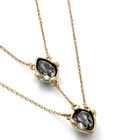 Double necklace with two drop-shaped pendants featuring grey faceted crystals