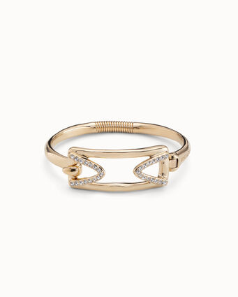 Pulsera bañada en oro 18k con eslabón central rectangular y topacios