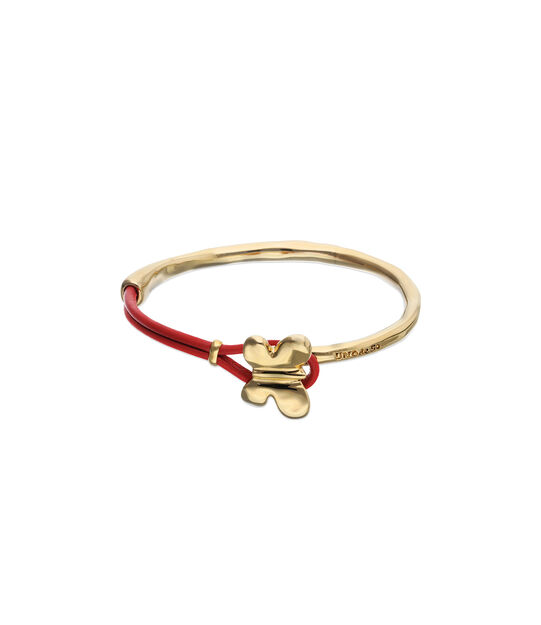 Pulsera combinada en cuero rojo y oro 18k con adorno de mariposa