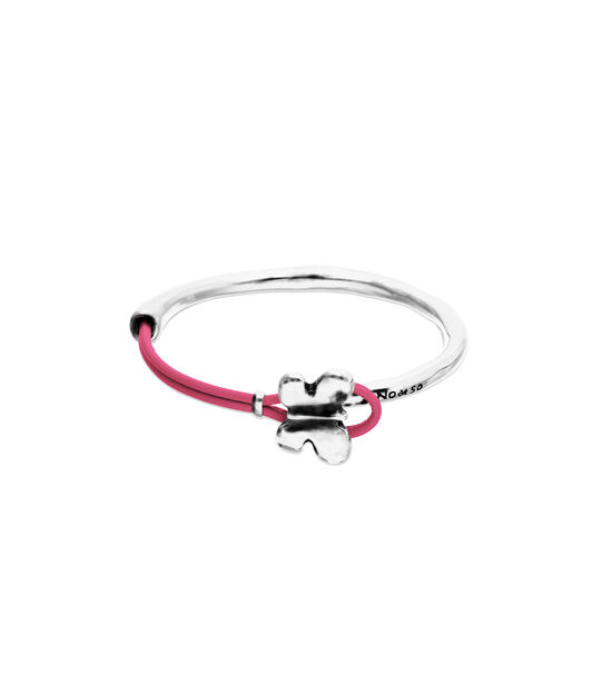 Pulsera combinada en cuero rosa y plata de ley con adorno de mariposa