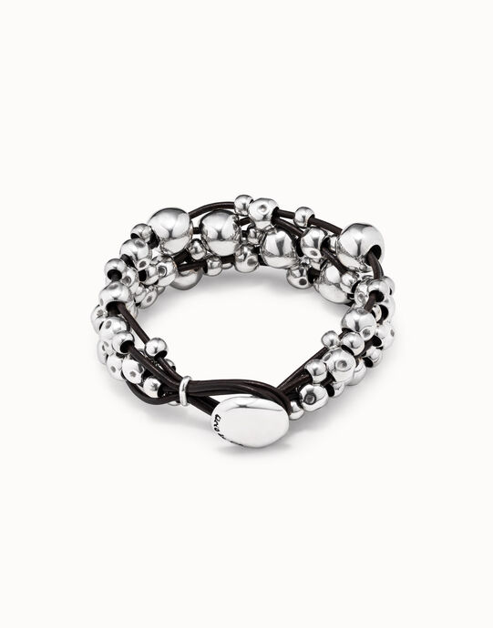 Multi strand beaded leather bracelet, , large