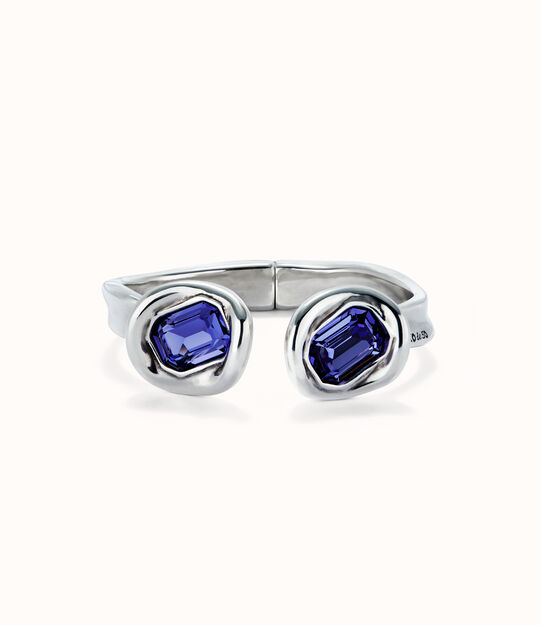 Sterling silver-plated cuff bracelet with two purple crystals