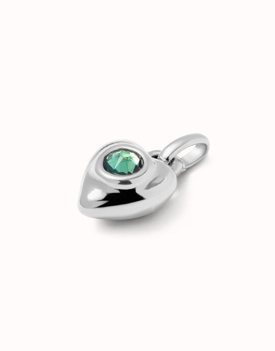 Colgante ba&ntilde;ado en plata de ley con cristal verde, Plateado, large