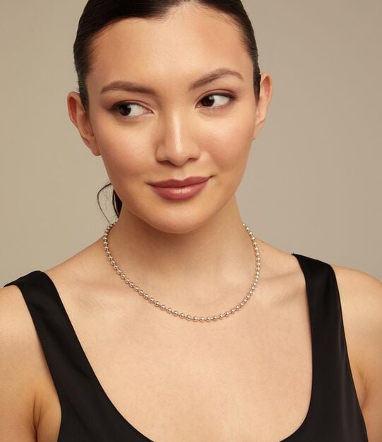 Beaded chain necklace, Silver, large