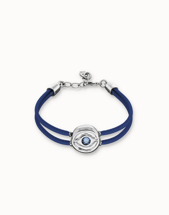 Double blue leather birthstone bracelet with eye