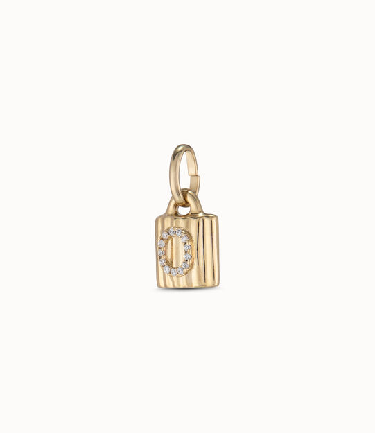 18K gold-plated padlock charm with topaz letter O, Golden, large