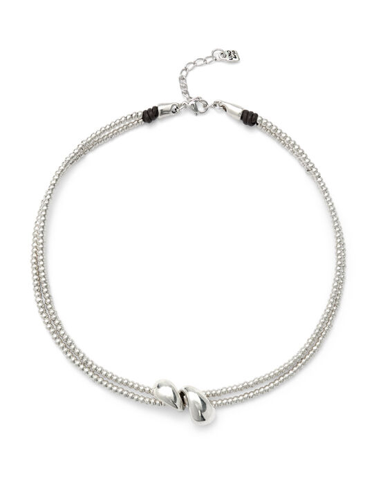 Multi-strand necklace with two intertwined drops