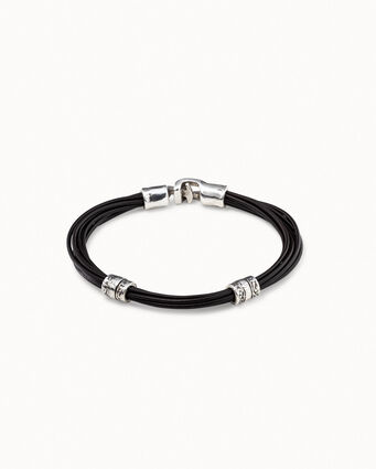 Leather and sterling silver-plated bracelet