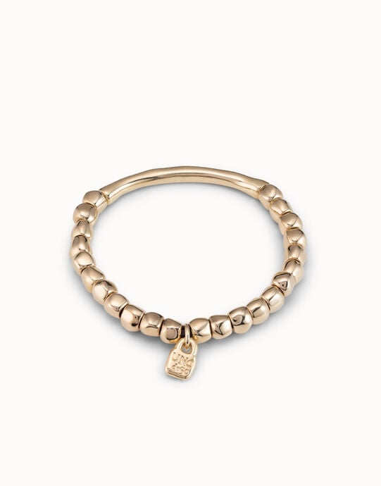 Beaded stretch bracelet with tubular piece, Golden, large