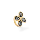 Ring with four grey drop-shaped faceted crystals