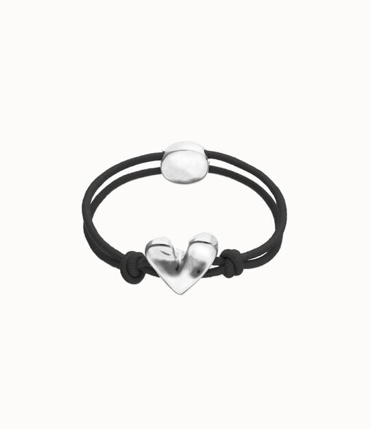 Bracelet en fil elastique noir avec c&oelig;ur plaqu&eacute; argent sterling