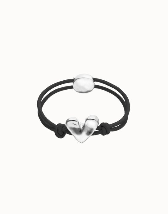 Black elastic thread bracelet with heart