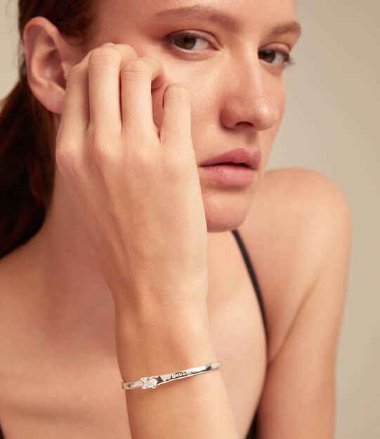 Cuff bracelet with blue cubic zirconia, Silver, large