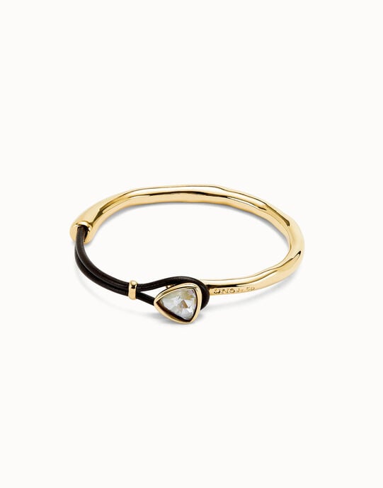Bracelet fin plaqu&eacute; or 18 carats avec cuir et cristal &agrave; facettes multicolores