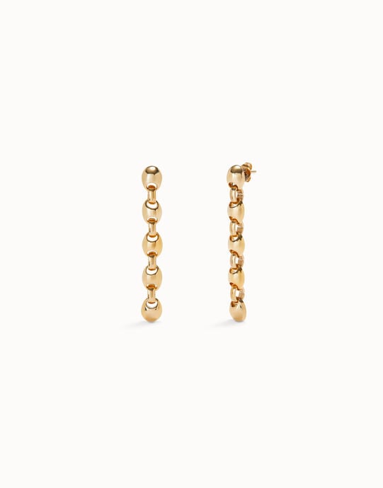 Pendientes largos ba&ntilde;ados en oro 18k con eslabones en forma de bolas