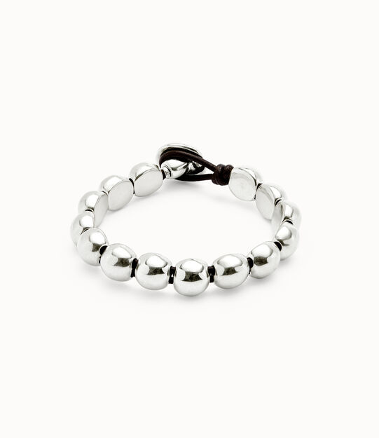 Leather beaded bracelet with sterling silver-plated beads