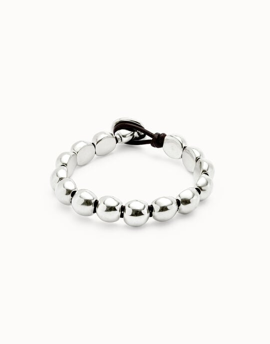 Leather bracelet with small round beads