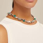 Collar corto de doble tira de cuero con eslabones ba&ntilde;ado en plata de ley, perla y cristales artesanales