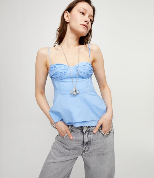 Long pendant chain necklace with central eye, Silver, large