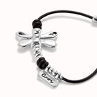 Leather bracelet with sterling silver-plated dragonfly