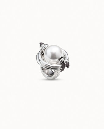 Sterling silver-plated ring with pearl