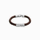 Brown braided leather bracelet with a metal detail