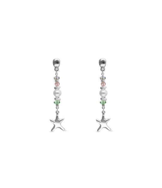 Long earrings with starfish and pearl