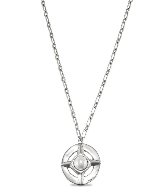 Silver-plated long necklace with central link with pearl
