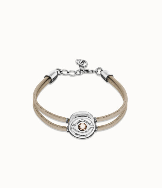 Double ivory leather birthstone bracelet with eye