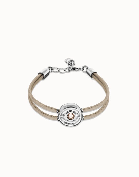 Double ivory leather birthstone bracelet with eye