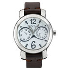 Sterling silver-plated leather and metal watch for men