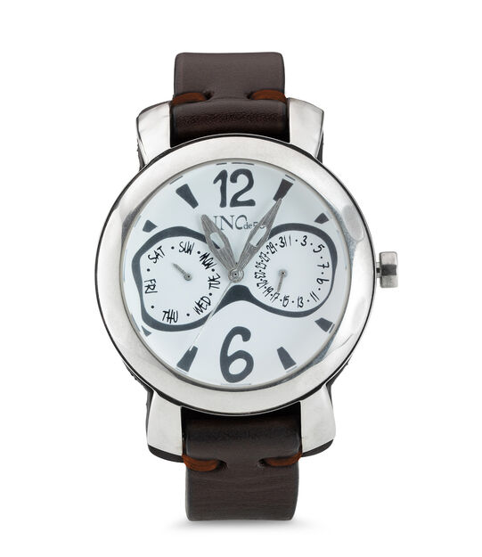 Sterling silver-plated leather and metal watch for men