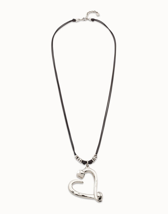 Long pendant leather necklace with a heart
