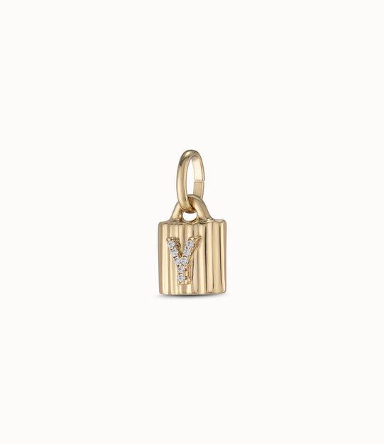 18K gold-plated padlock charm with topaz letter Y, Golden, large