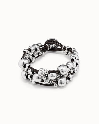 Sterling silver-plated wide leather bracelet