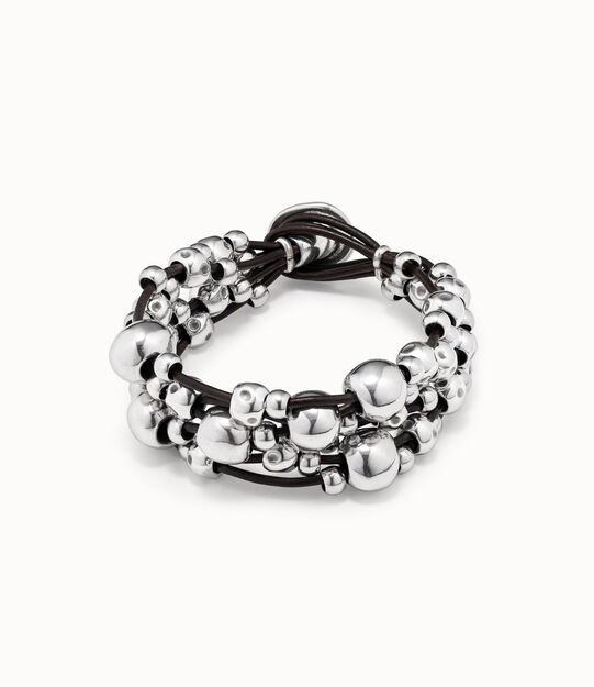 Leather bracelet with sterling silver-plated beads