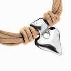 Bracelet in silk thread and camel leather with heart