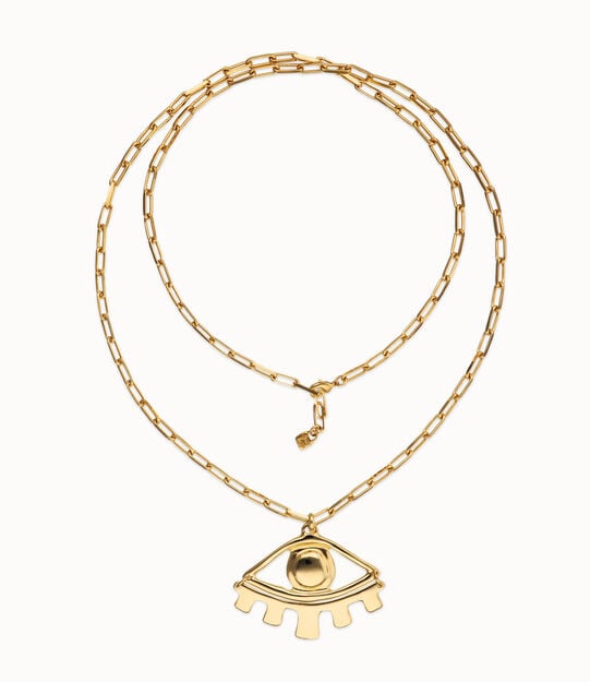 Long gold necklace with big eye
