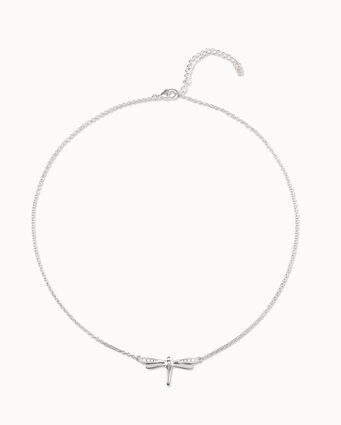 Collier plaquée argent en forme de petite libellule et topazes