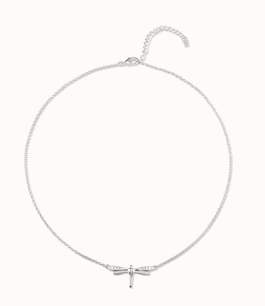 Collana placcata argento Sterling a forma di libellula piccola con topazi