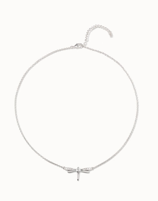 Collar ba&ntilde;ado en plata de ley con forma de lib&eacute;lula peque&ntilde;a con topacios