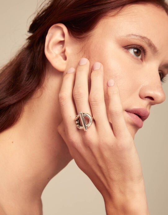 Link shaped ring, Silver, large