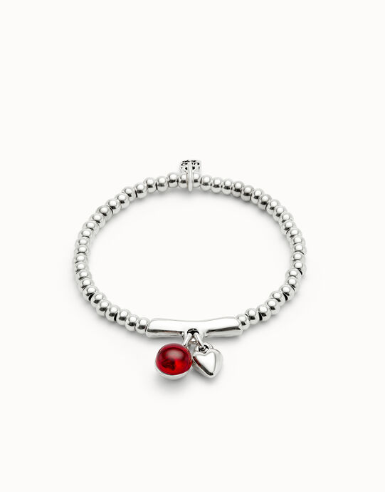 Pulsera de bolas ba&ntilde;adas en plata de ley y cristal de murano rojo