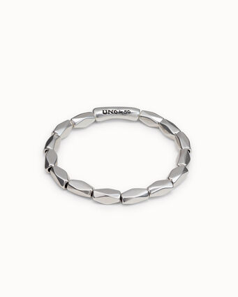 Bracelet élastique plaqué argent et broche en forme de losange