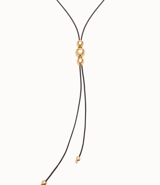 Long leather pendant with three central sterling silver-plated beads