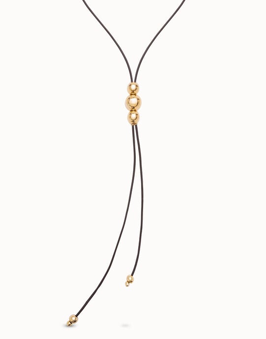 Long leather necklace with three central beads