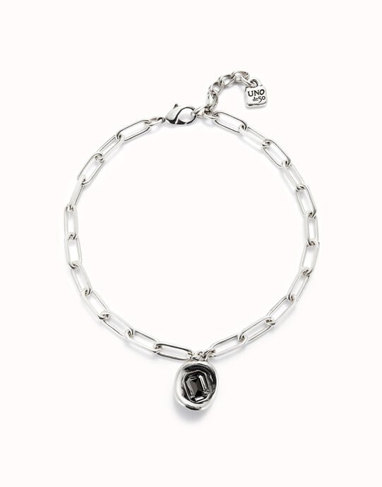 Short link chain pendant necklace grey crystal