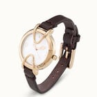 18K gold-plated watch with black leather strap and round white dial